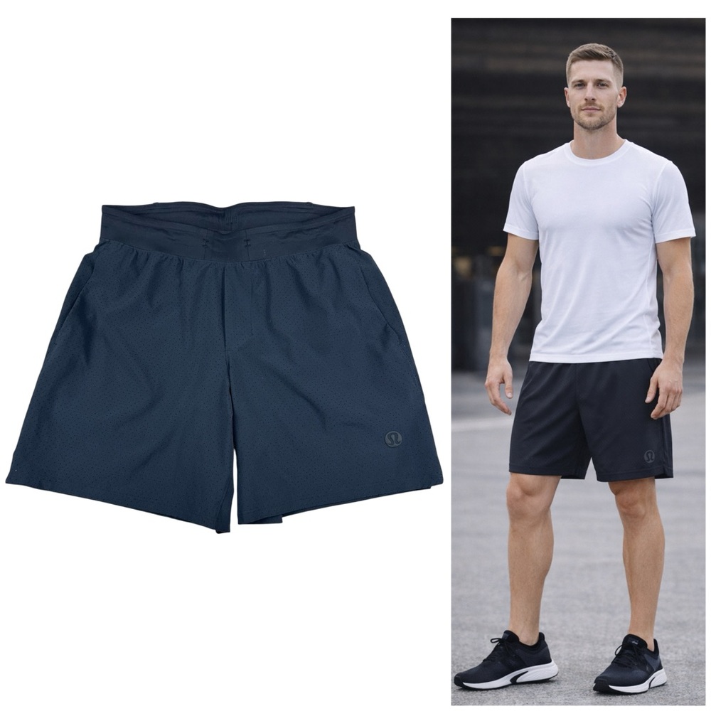 Lululemon Surge Lined 7” Shorts Size S Black Laser Perforated 2-in-1 Running Gym